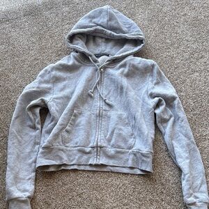 Brandy Melville Light Gray Cropped Zip Hoodie